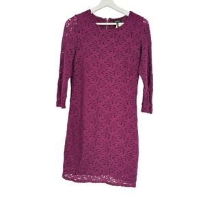 Laundry by Shelli Segal Lace Dress Cocktail‎ Party 3/4 Sleeve Purple Size 2